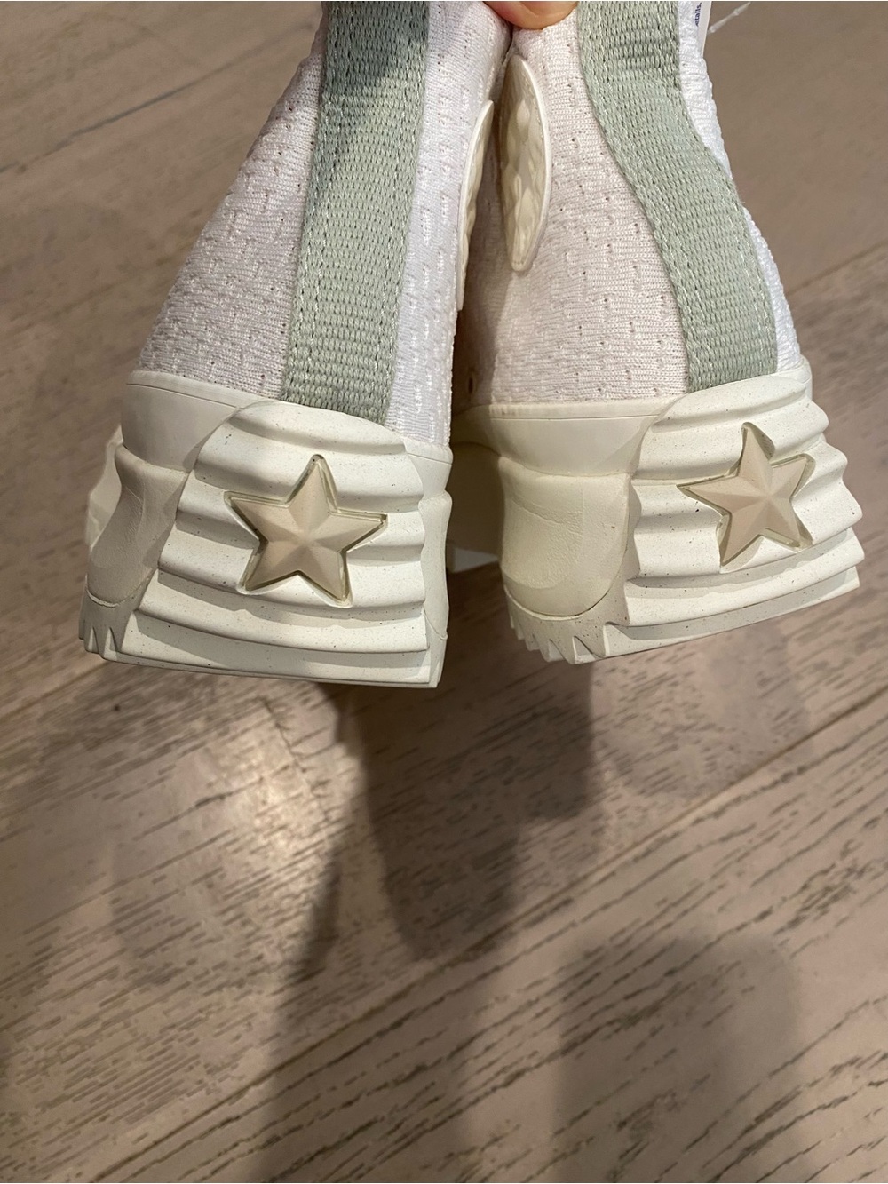 White Women's High-Top Knit Sneakers with Orange Lining - Picture 4 of 6